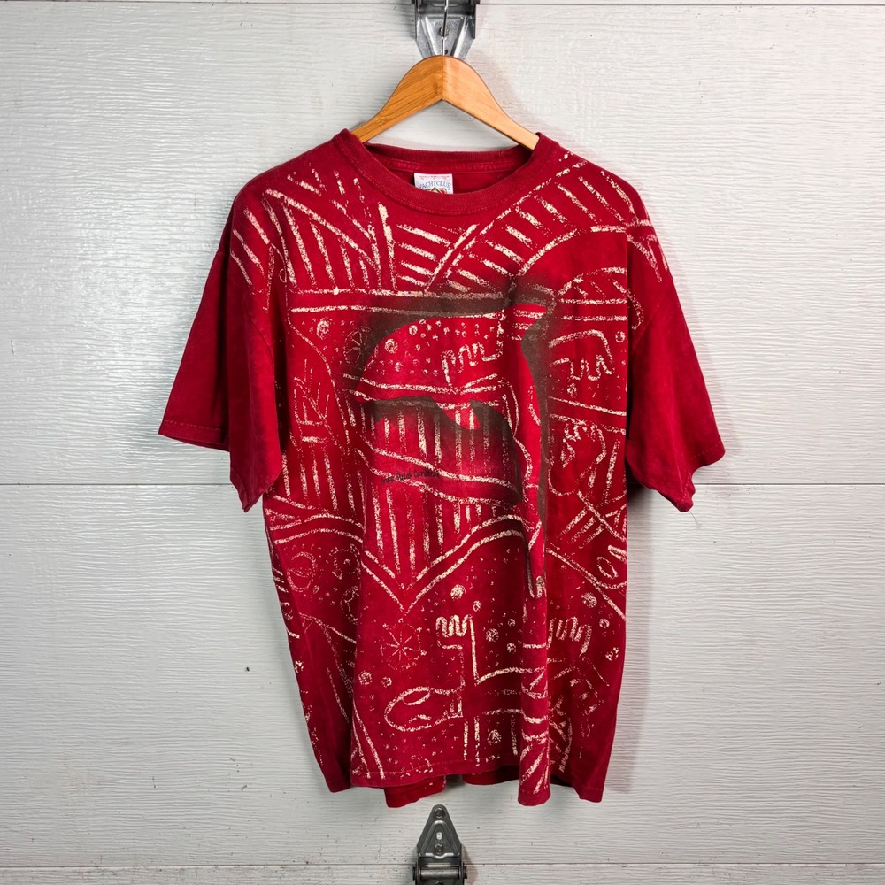 Vintage 90s Yachtclub Abstract All Over Print Red Tee Size L